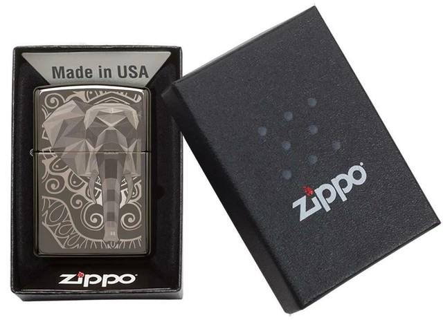 Gorgeous Polished Black Ice Elephant Zippo Lighter Lifetime Warranty