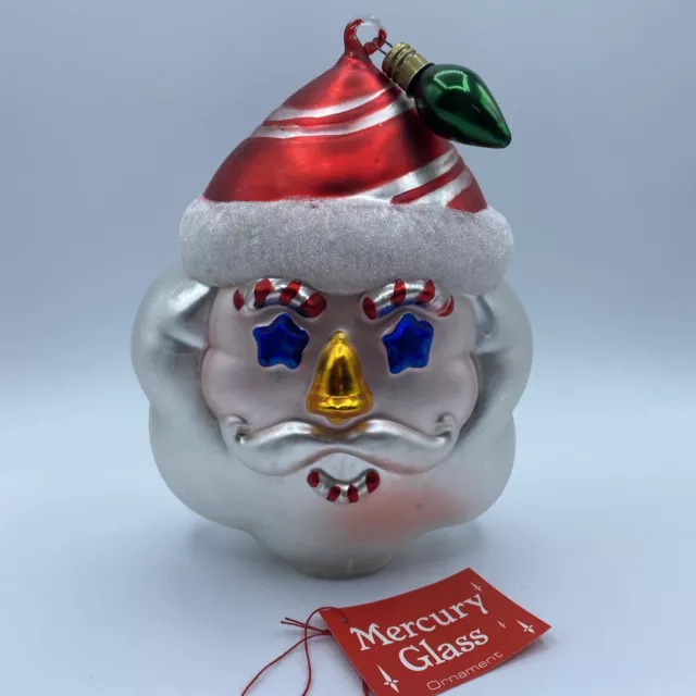 Oversized Mercury Glass Santa Head Christmas Ornament Dept. 56 Hand Painted 7.5”