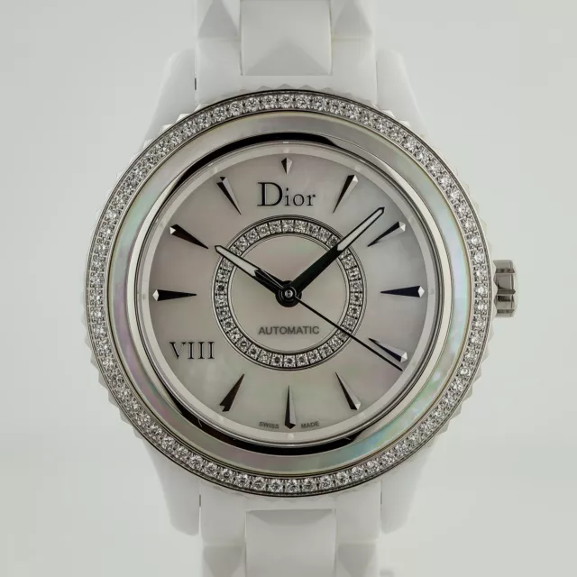 Dior VIII 39mm, Ref CD1245E9C001, Ladies, White Ceramic, Diamond Bezel, Dia MOP