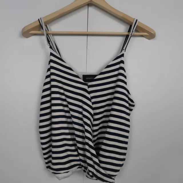 MINKPINK Womens Top Size L White & Navy Striped Sleeveless Blouse