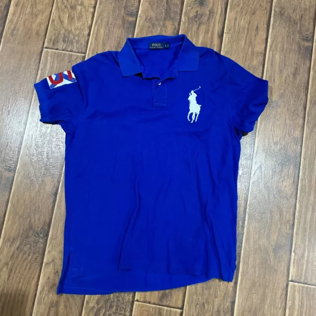 Polo Ralph Lauren Shirt Mens Large L Big Pony Horse Blue Logo Embroidered Patch