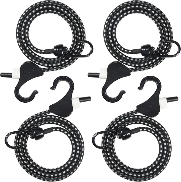 Adjustable Bungee Cord with Hooks - 48 Inch, 4-Piece, Heavy Duty