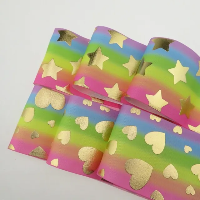 5yards Glitter Heart Star Gift Wrapping Bronzing Printing Grosgrain Ribbon