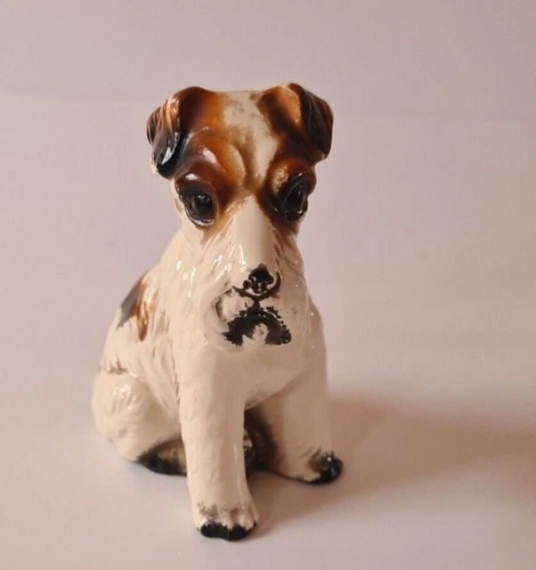 Fox Terrier Dog Ceramic Figure Figurine Porcelain Vintage Retro Miniature Dog