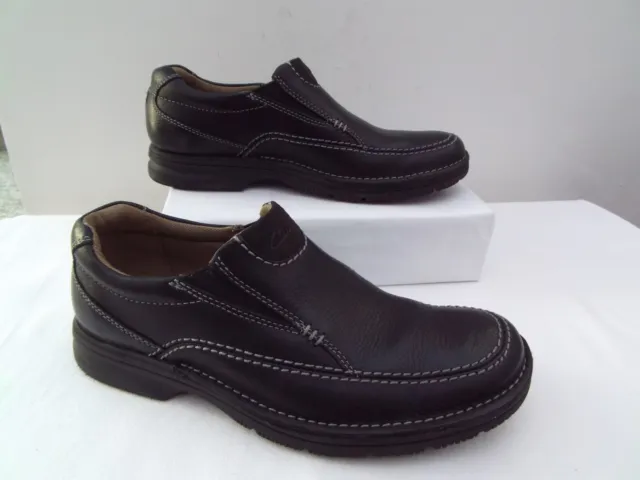Clarks Mens Boys Slip On Black Leather Shoes Size 6G