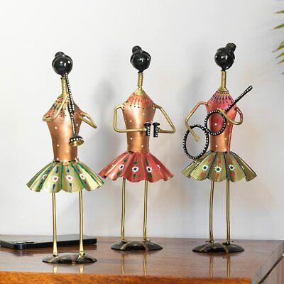 Rajasthani Tribal Lady Musicians Iron Handpainted Showpieces for Home Decor 3 Pc