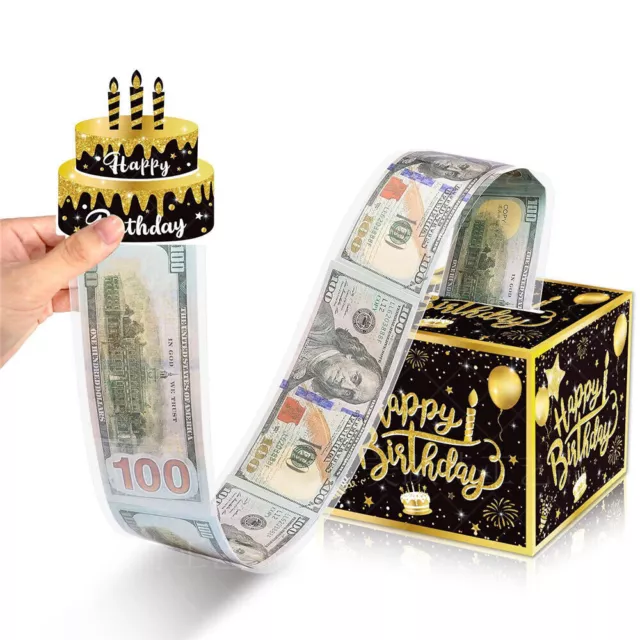 Black Gold Happy Birthday Surprise Money Gift Box DIY Cash Pull Out Gifts Box ☆