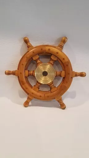 Rueda náutica de madera de 12" para barcos de marinero hecha a mano madera y latón 6 radios