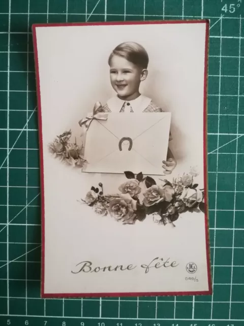 us051 CPA Fantasy Photo circa 1950 Ed. JG N°646/1 Child Flower Horseshoe