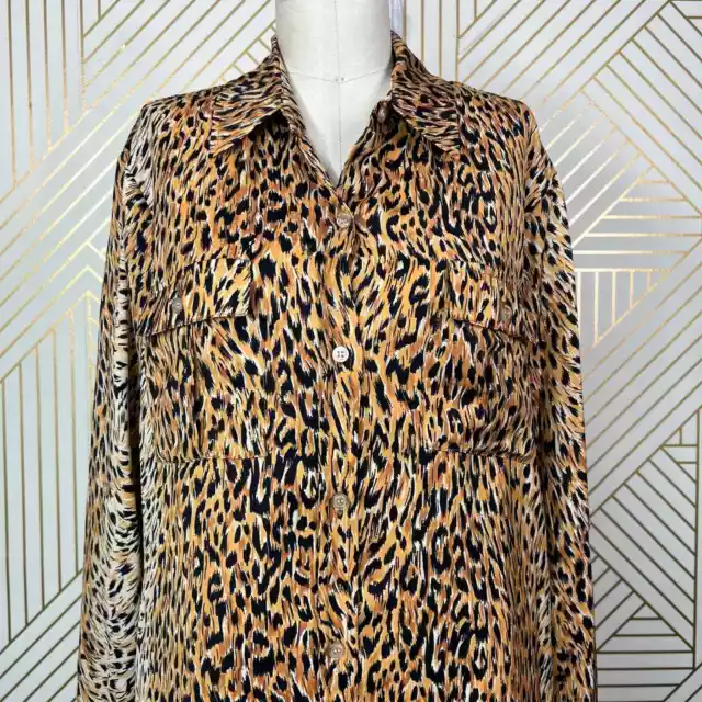 NWT Le Superbe Cheetah Print Walking Safari Button-Down Top Tan Black Size 10 2