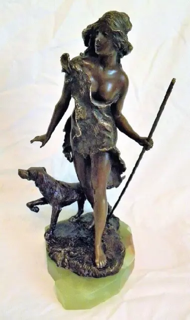 Paul Ludwig Kowalczewski Göttin Diana mit Hund Halbakt Bronze Skulptur 32 cm