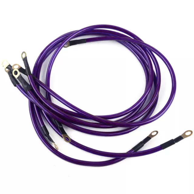 5 Point Grounding Ground Wire Performance Cable System Kit Purple Car Universal