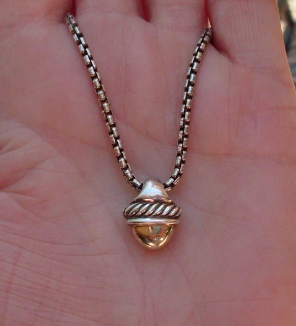 Retired David Yurman Gold Dome Acorn Pendant w DY Chain - 14K/925