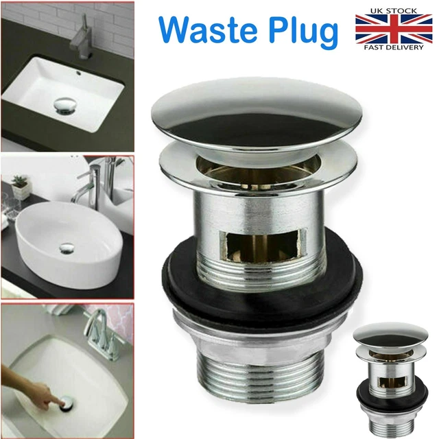 WASTE PLUG POP Up Basin Click-Clack Push Button Sink Bathroom Chrome ...