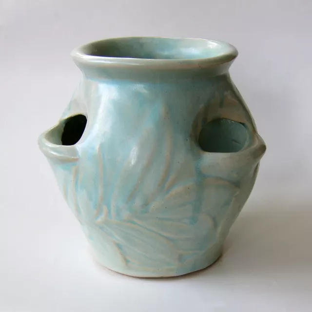 Vintage 1930s McCoy Pottery Aqua Strawberry Pot Matte glaze Stoneware