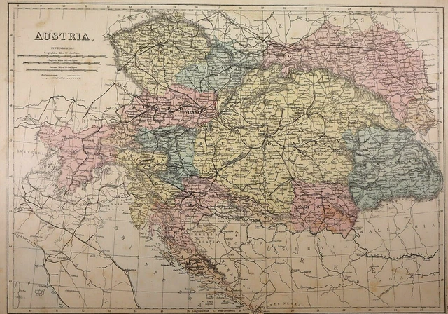 Authentic 1875 Historical Atlas Map ~ AUSTRIA ~ FreeS&H   Inv#114