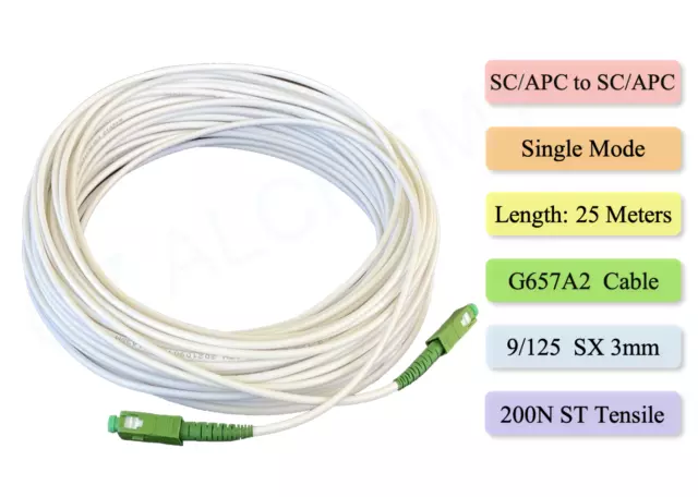 White SC-APC Fibre Optical Patch Cable NBN Patch Cord G657A2 200N Tensile 25M