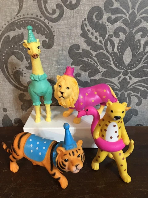 Ankyo Party Animals Cheetah Flamingo Floatie Giraffe Lion Figure Tiger Hat Lot