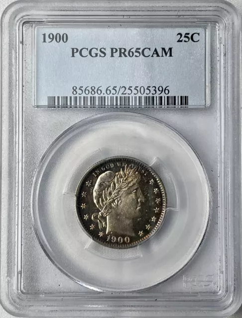 1900 U.S. Barber Quarter Dollar 25C Silver PCGS PR65 Cameo