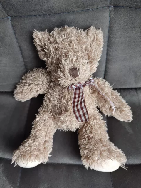 Doudou peluche ours ourson marron noeud vichy enesco 20cm