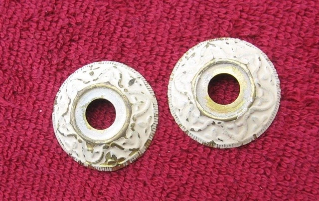 2 Antique Curtain Drape White Painted Metal Tiebacks Holdbacks Bracket Covers~o