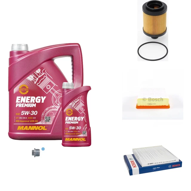 Bosch Pacchetto di Ispezione 6 L mannol Energy Premium 5W-30 per Fiat Linea 1.6