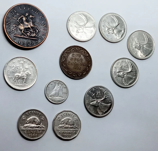 Lotto di monete canadesi. 1850 +.