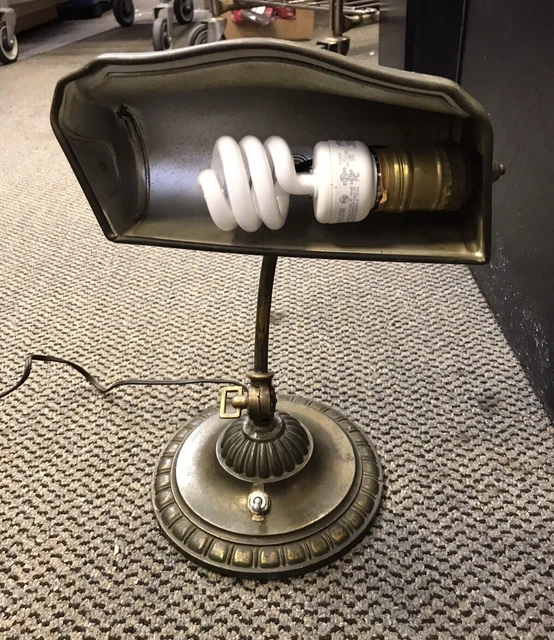 1920'S Brass Art Deco Bankers Desk Lamp From Estate Long Island Seminary Antique