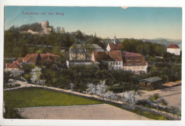 AK Lehnhaus mit der Burg Lähn Schlesien Wleń 1915 B207