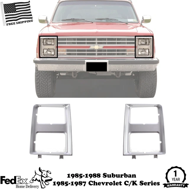 New Headlight Doors/Bezels Set of 2 Driver & Passenger Side Chevy Silver Pair