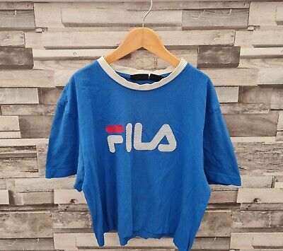 Blue Fila 90'S Athletic Sports Reworked Customised Festival Crop Dance Top 10-14