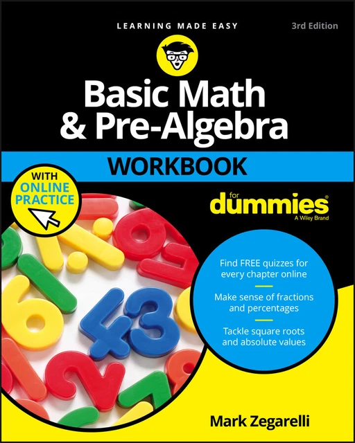 NEW BOOK Basic Math & Pre-Algebra Workbook For Dummies with Online Practice by M