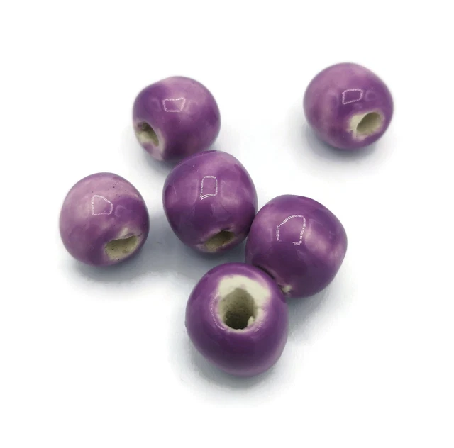 6Pcs Purple Clay Beads For Jewelry Making, Round Ceramic Macrame Beads Handmade