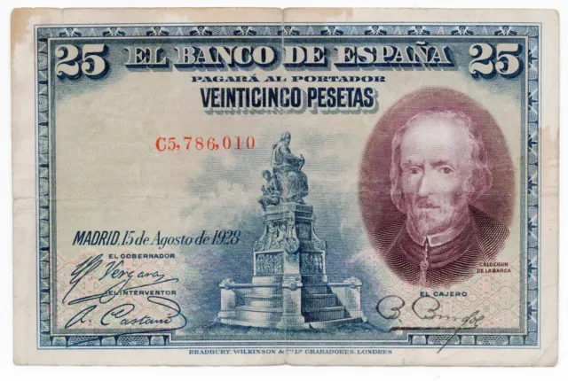 1928 Spain Madrid 25 Veinticinco Pesetas Paper Money Banknotes