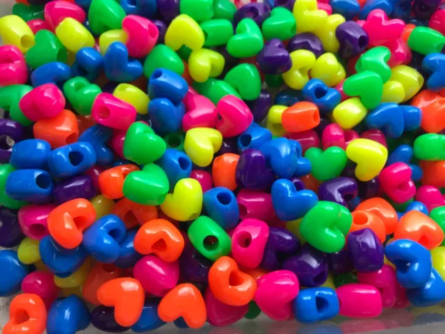 1000 x Mixed Colour Heart Pony Beads Jewellery Craft Plastic Bright Opaque