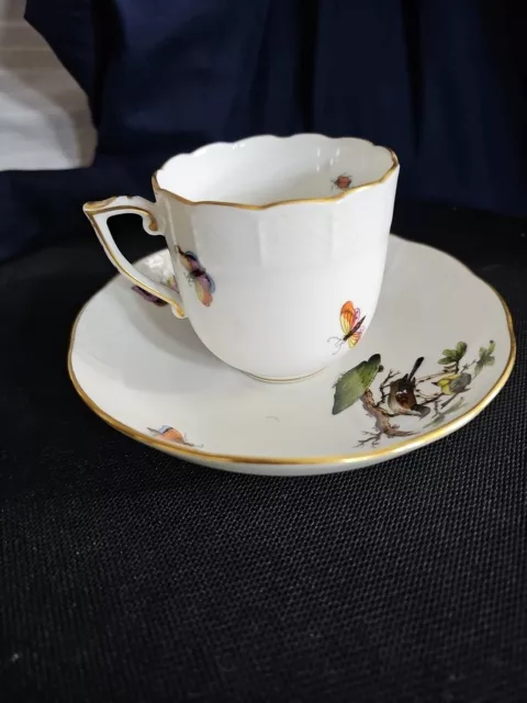 Herend ~ Hungry ~ Signed Rothschild Bird ~ Chocolate Cup And Saucer Bowl 707/Ro