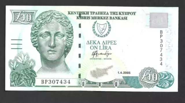 10 Lira/Pounds Extra Fine Banknote From Cyprus 2005  Pick-62