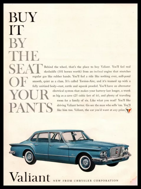 1960 Chrysler Valiant 4-Door Sedan "By The Seat Of Your Pants" Vintage Print Ad
