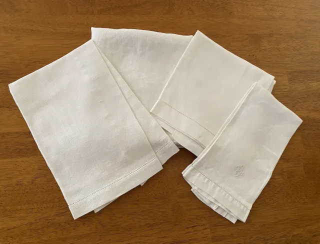 Damask Guest And Tea Towels Antique White Cotton Linen Monogram Mixed Lot 4