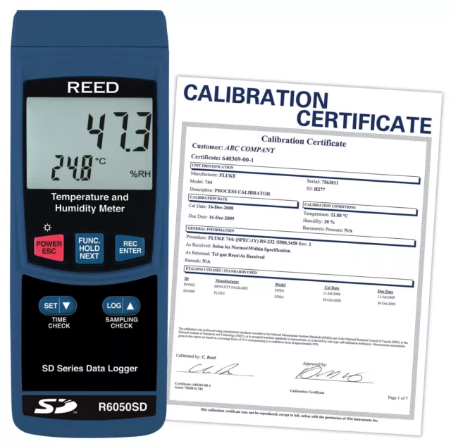 REED Instruments R6050SD-NIST  Data Logging Thermo-Hygrometer,