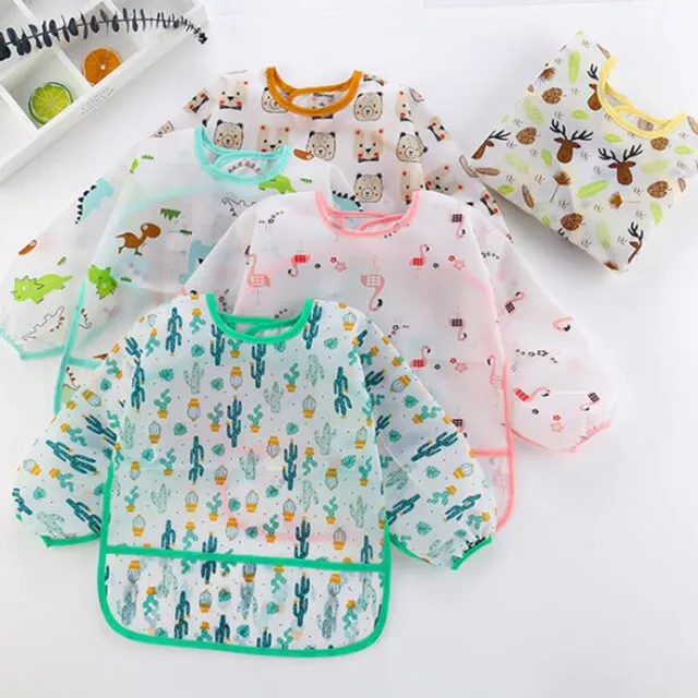 New Baby Kids Toddler Long Sleeve Waterproof Art Smock Feeding Bib Apron Poc- G1