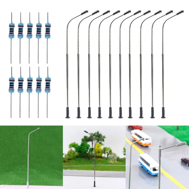 10X O Scale Model Trains Metal Light Poles Wired LED Lighted Street Lamps New