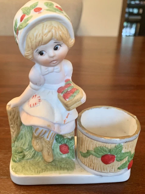 Strawberry patches porcelain figurine votive candle holder Jasco 1980