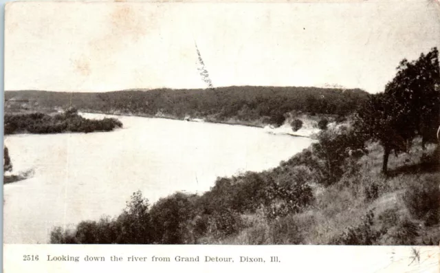 1908 Looking Down the River from Grand Detour Dixon Illinois Postcard