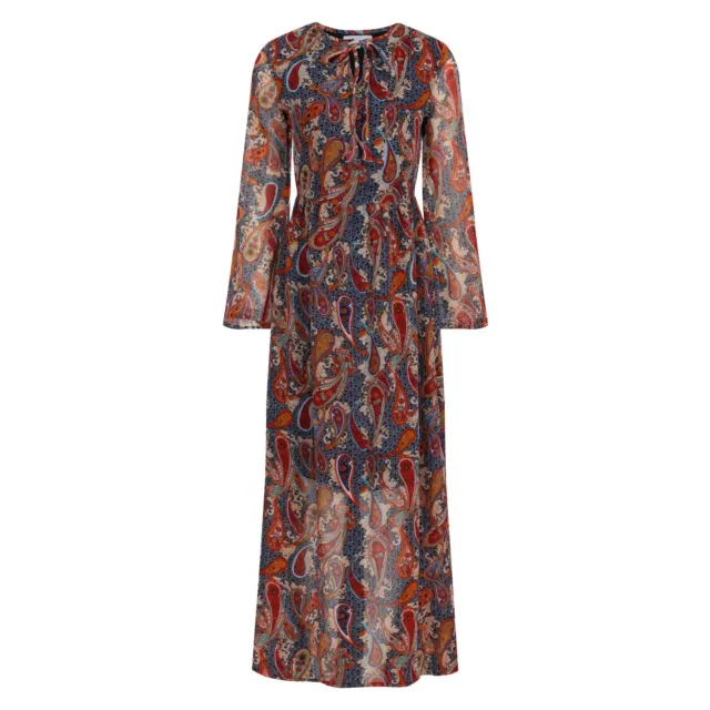 Boho Paisley Maxi Dress Diya Printed Chiffon Long Sleeve BNWT 1970s Cottagecore