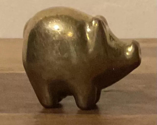 Vintage Miniature Pig Figurine/Figure/Statuette Solid Brass Metal 3cm Long