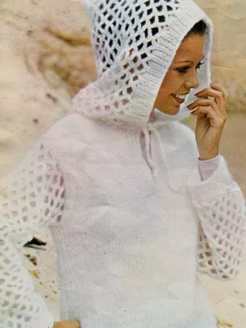 Vls010 Knitting Pattern Vintage Ladies Sweater With Hood Brushed Chunky 32-38