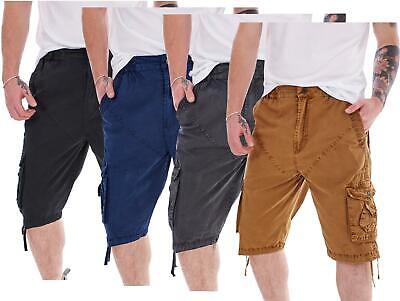 Shorts de combate cargo masculina 100% algodão elástico Fly zip bolsos moderno 3/4 Curto