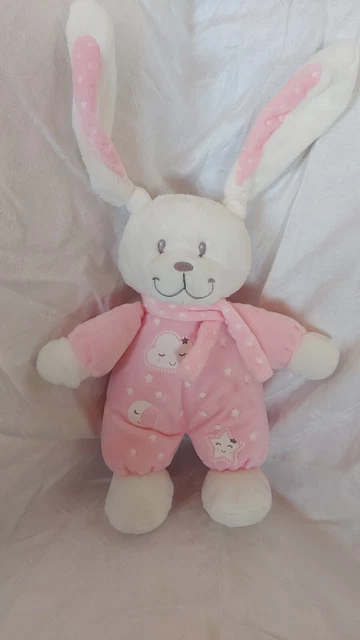 Doudou peluche lapin blanc rose phosphorescent nuage étoiles NICOTOY SIMBA TOYS
