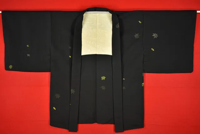 Vintage Japanese Kimono Silk Antique BORO Black HAORI Kusakizome Woven/A504/515